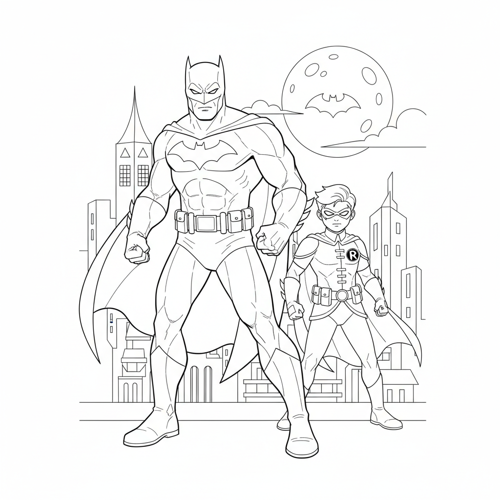 Robin and Batman standing together as a dynamic duo
