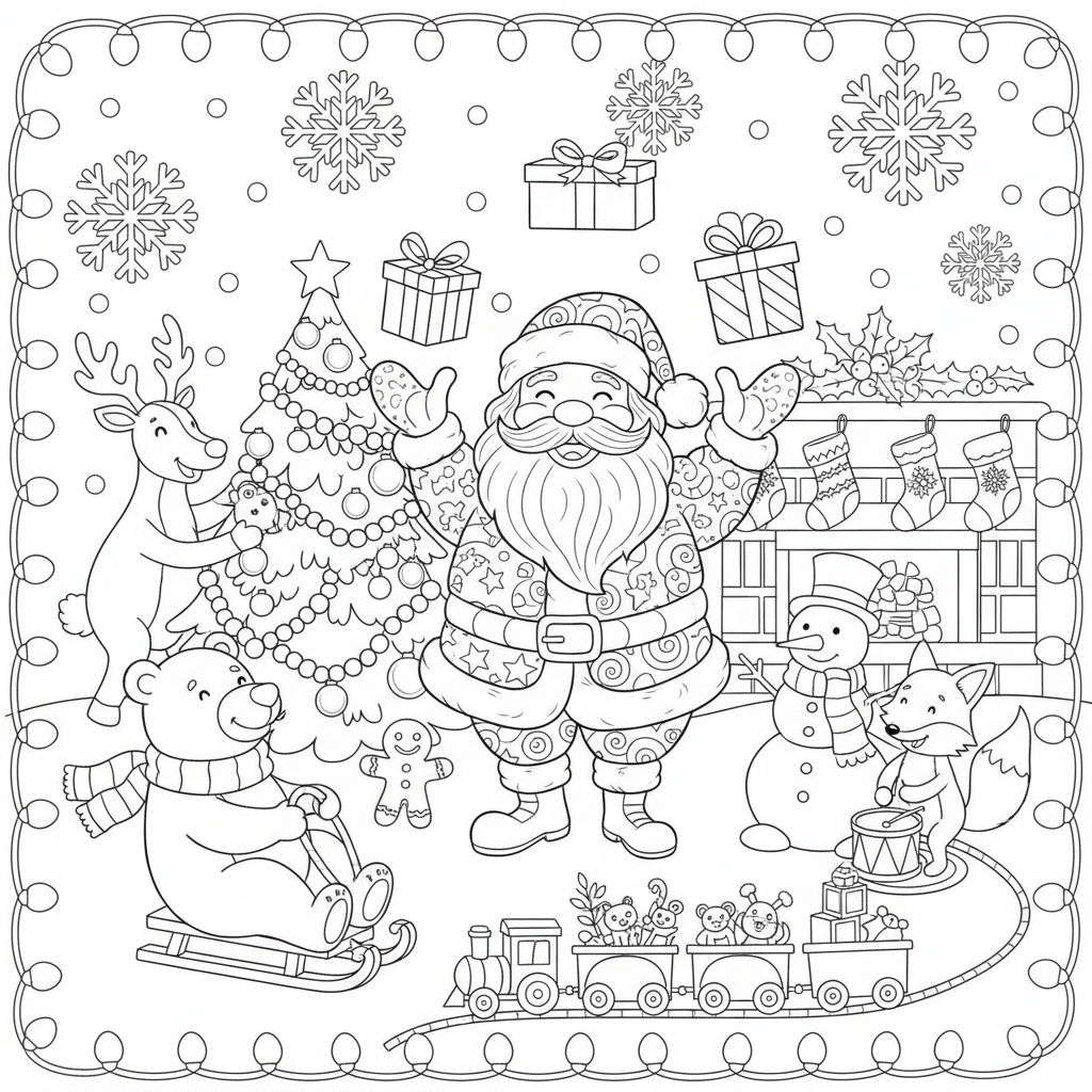 A playful christmas themed scene with fun details and decorations