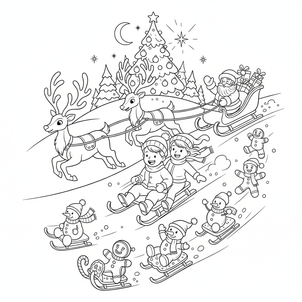 A christmas adventure scene with excitement and movement