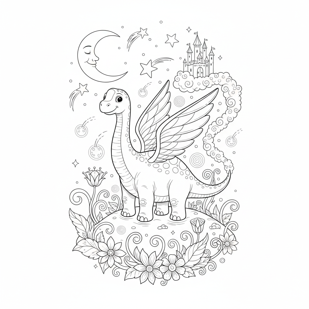 A magical dinosaur scene with sparkles and fairy dust