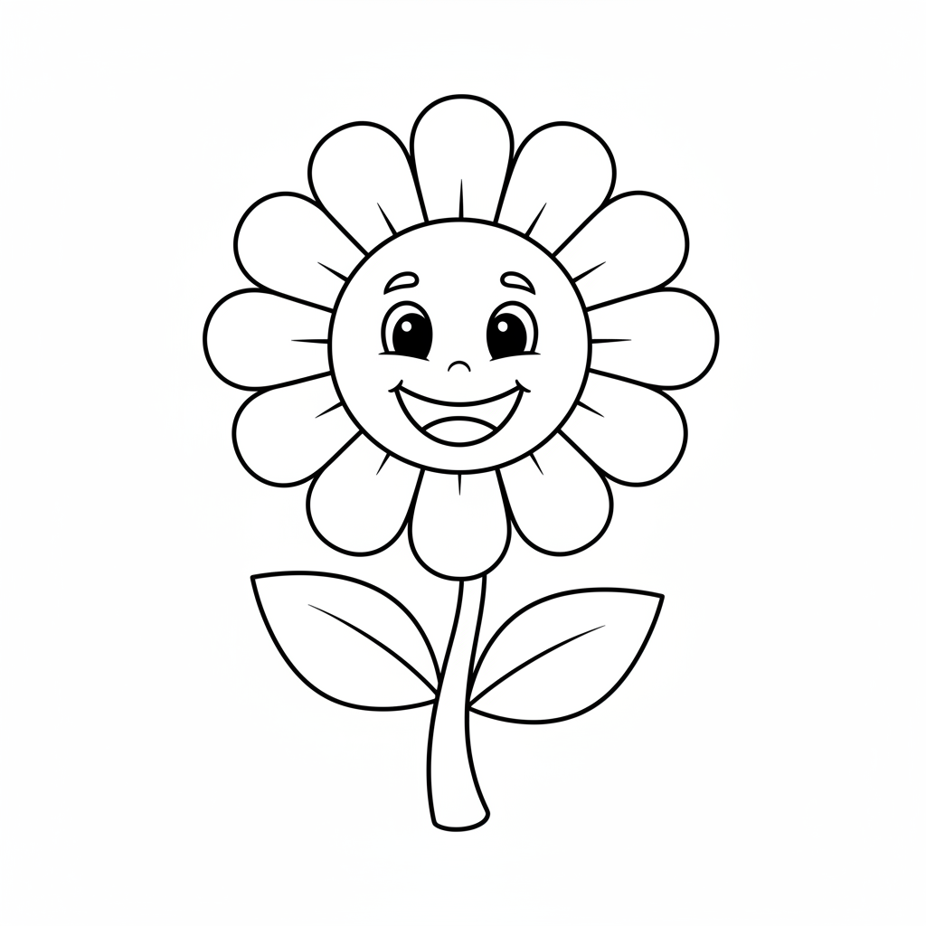 A big happy flower with round petals and a stem