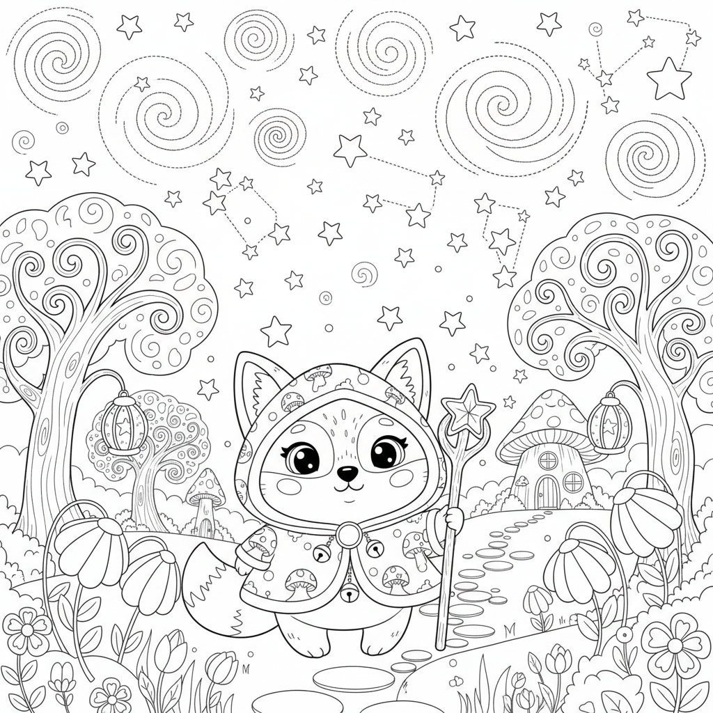 An adorable fairy tale character in a magical setting with stars