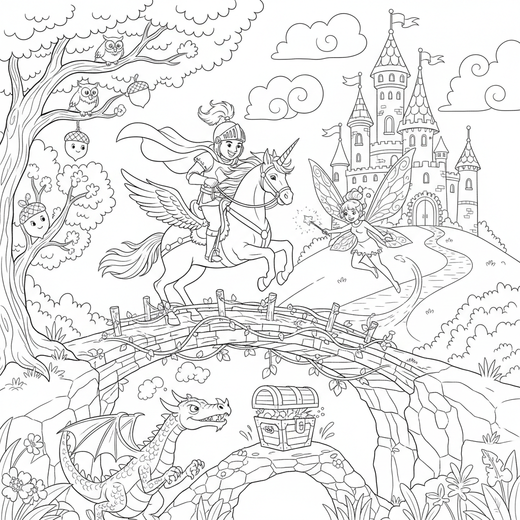 A fairy tale adventure scene with excitement and movement