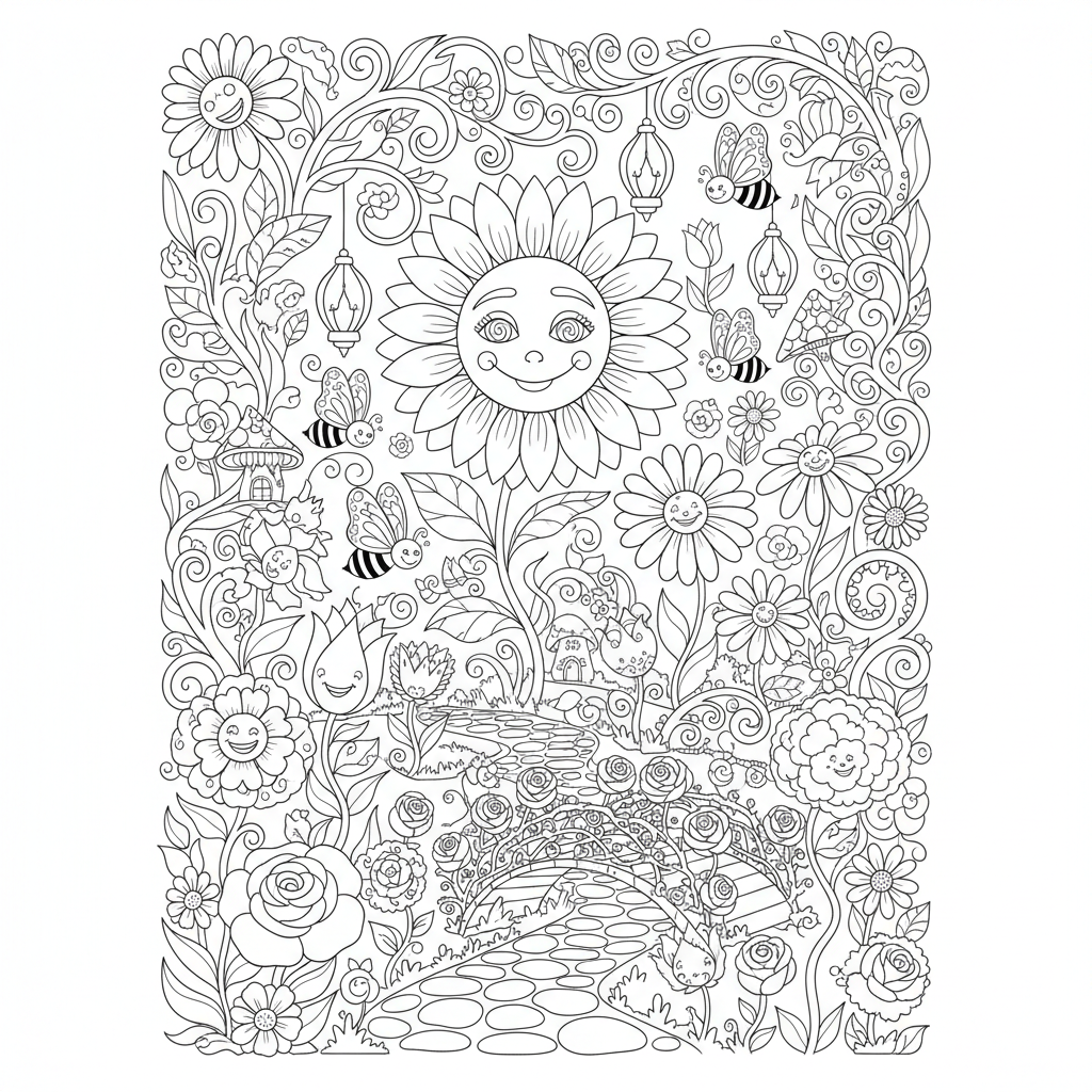 A playful flower themed scene with fun details and decorations