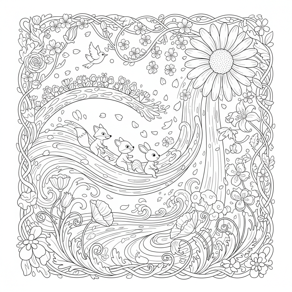 A flower adventure scene with excitement and movement