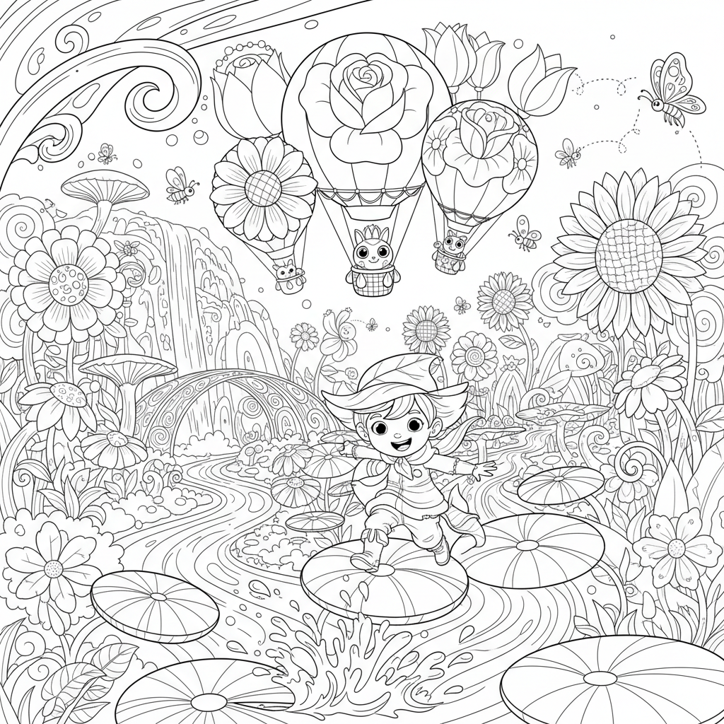 A flower adventure scene with excitement and movement