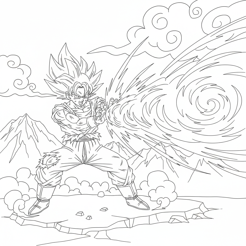 Goku performing Kamehameha with blue energy beam