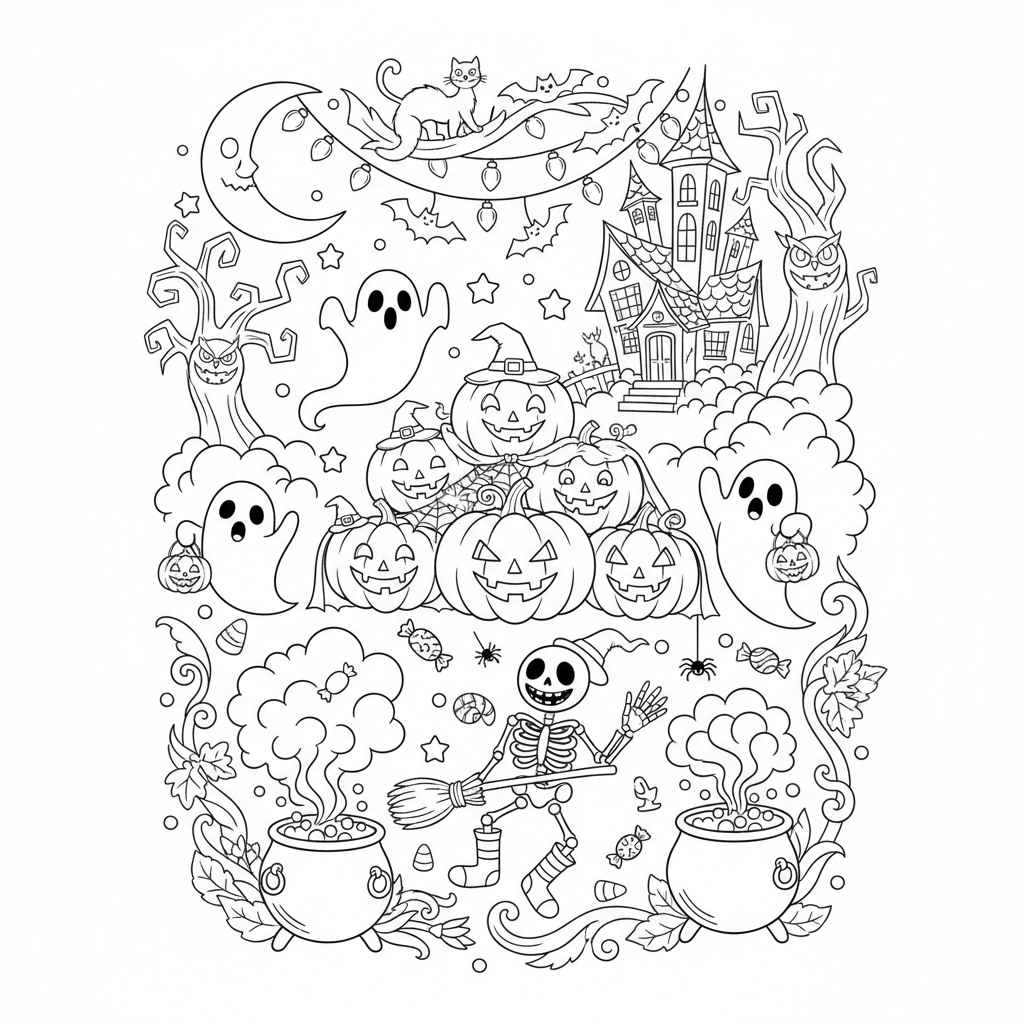 A playful halloween themed scene with fun details and decorations