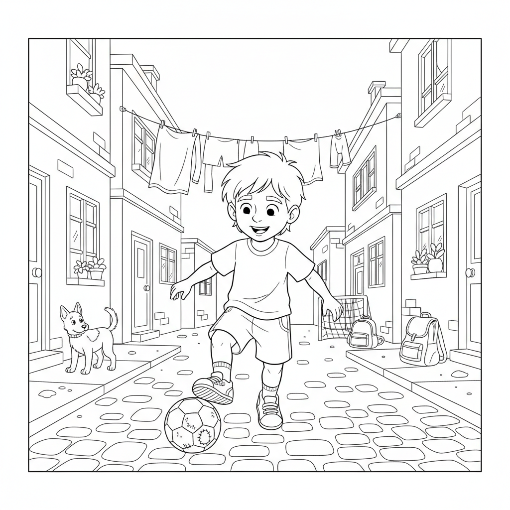 Young Messi as a kid playing soccer in a neighborhood street