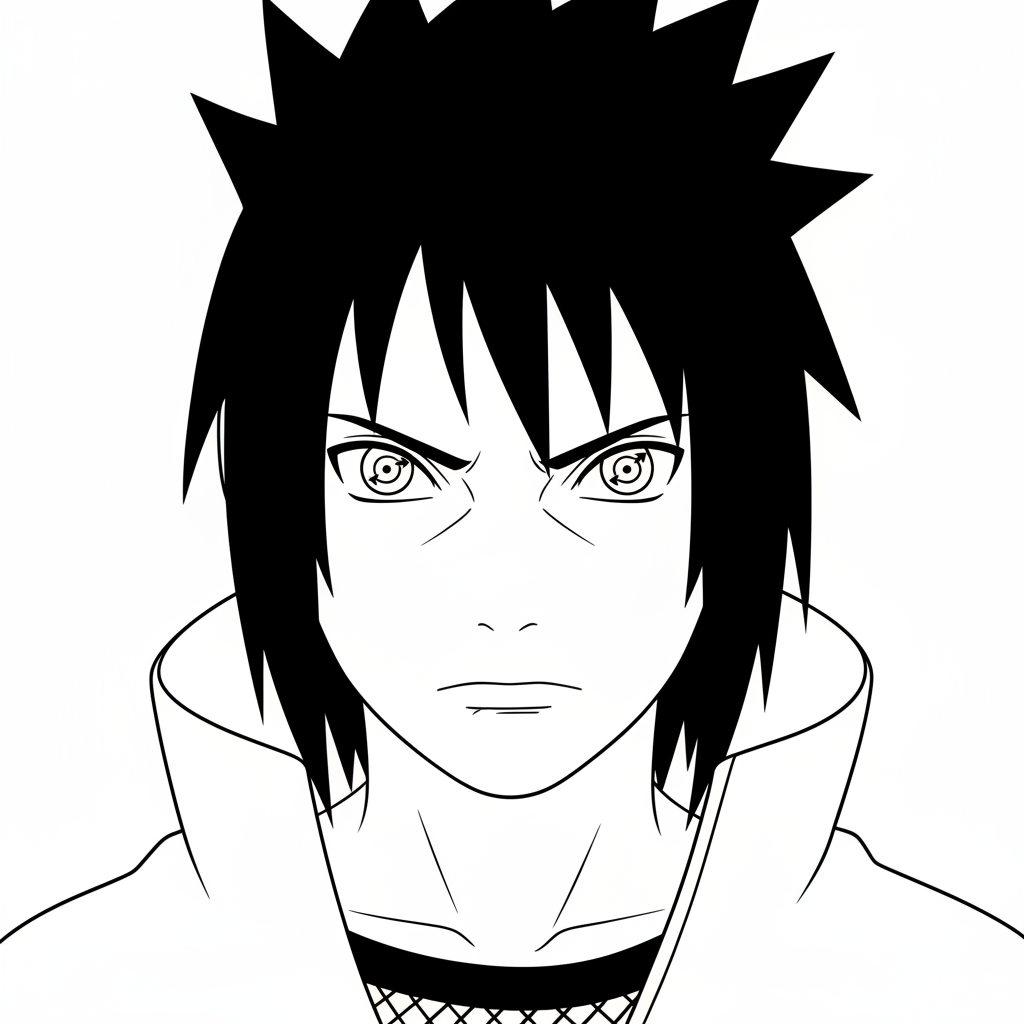 Sasuke Uchiha with Sharingan eyes activated looking serious