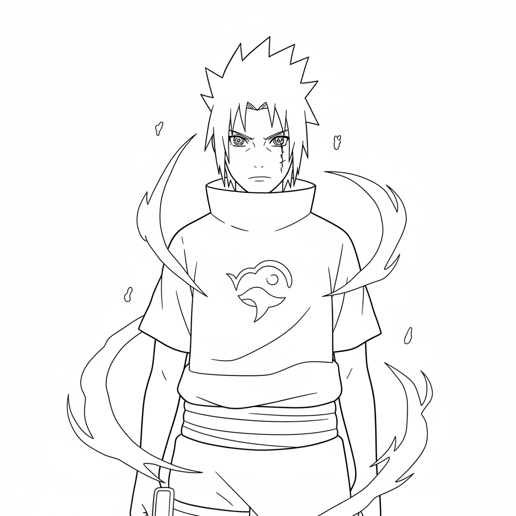 Sasuke Uchiha with Sharingan eyes activated looking serious