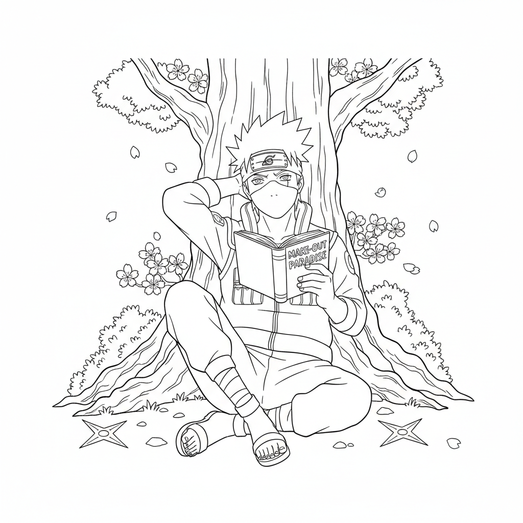 Kakashi reading his book while looking cool and relaxed