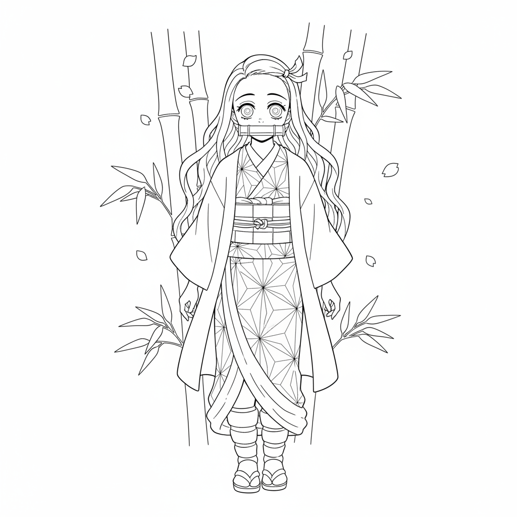 Nezuko Kamado in her signature pink kimono with bamboo muzzle