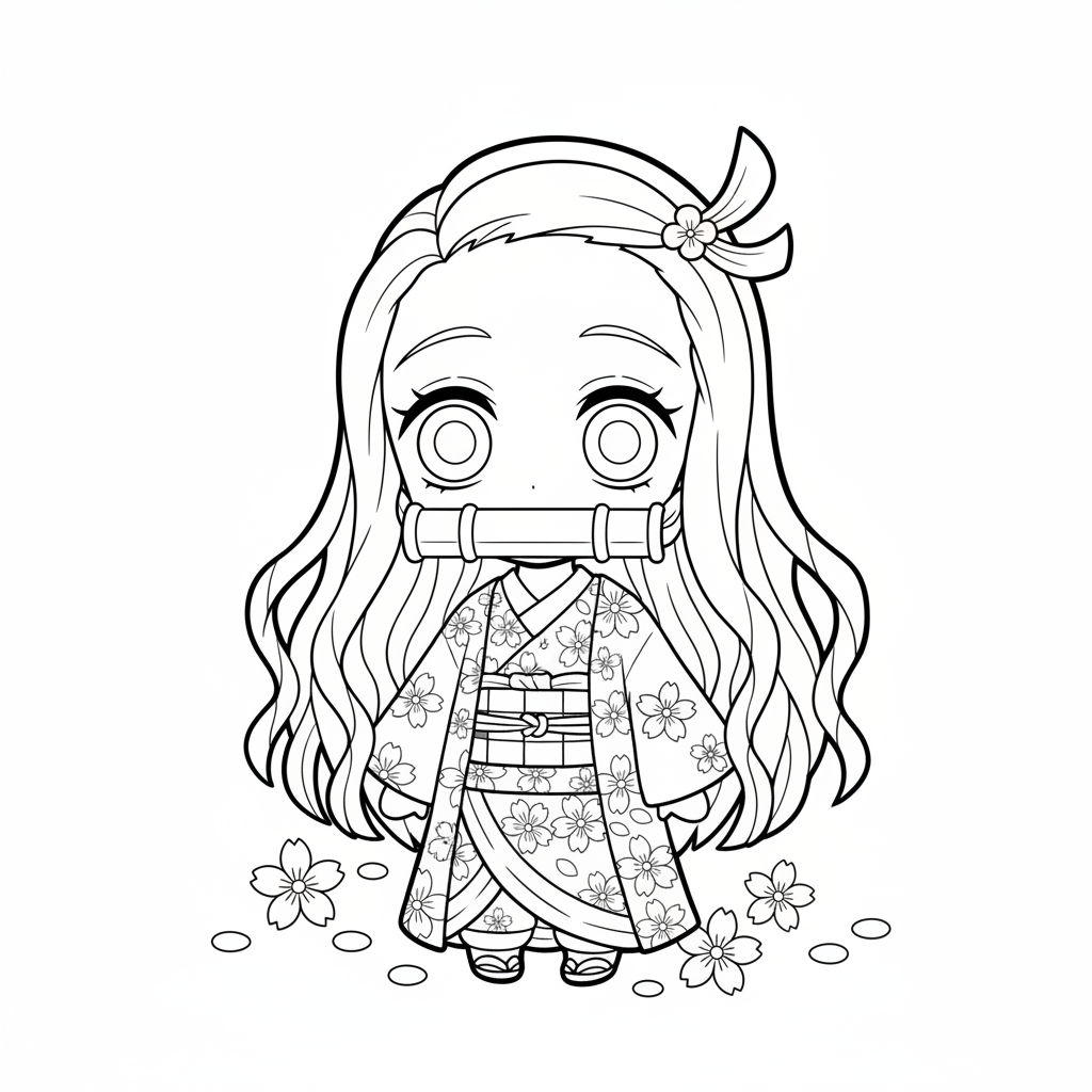 Chibi Nezuko looking adorable with oversized eyes and tiny body