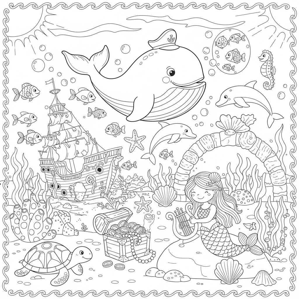 A playful ocean themed scene with fun details and decorations