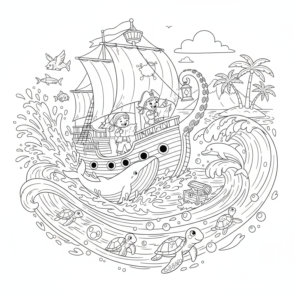 A ocean adventure scene with excitement and movement