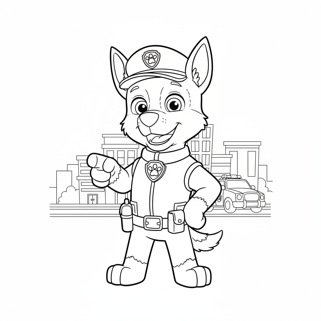 Chase the German Shepherd in his police uniform with badge