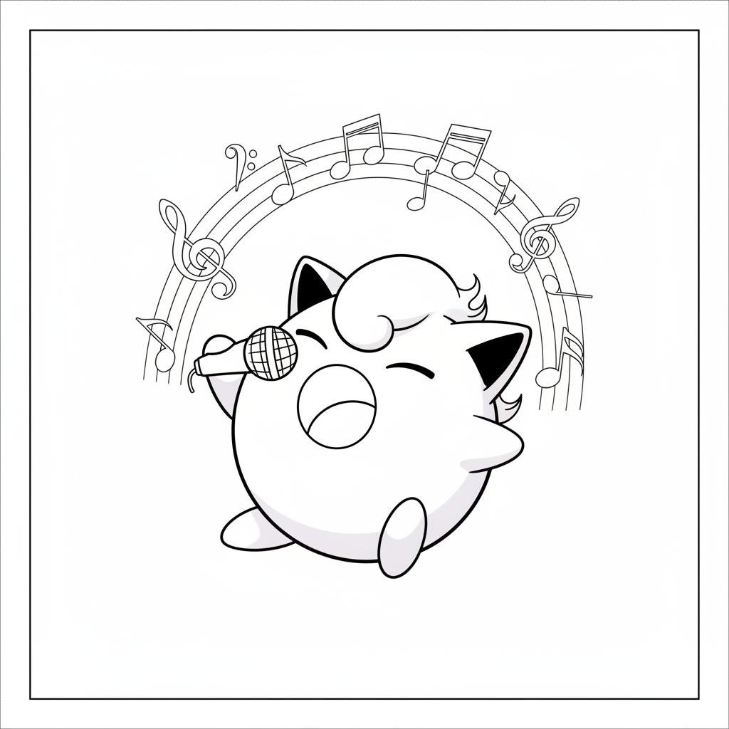 Jigglypuff singing with musical notes around it