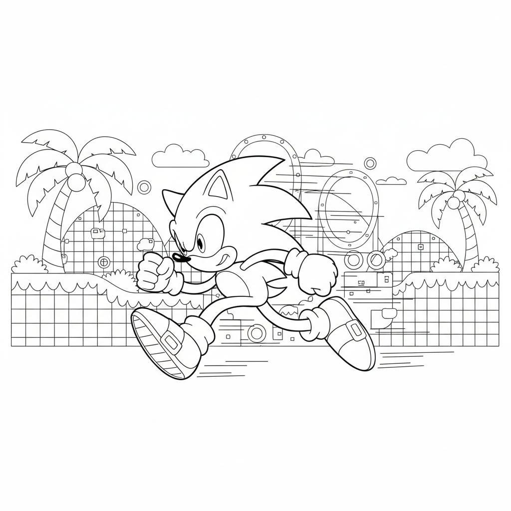 Sonic the Hedgehog running at super speed through Green Hill Zone