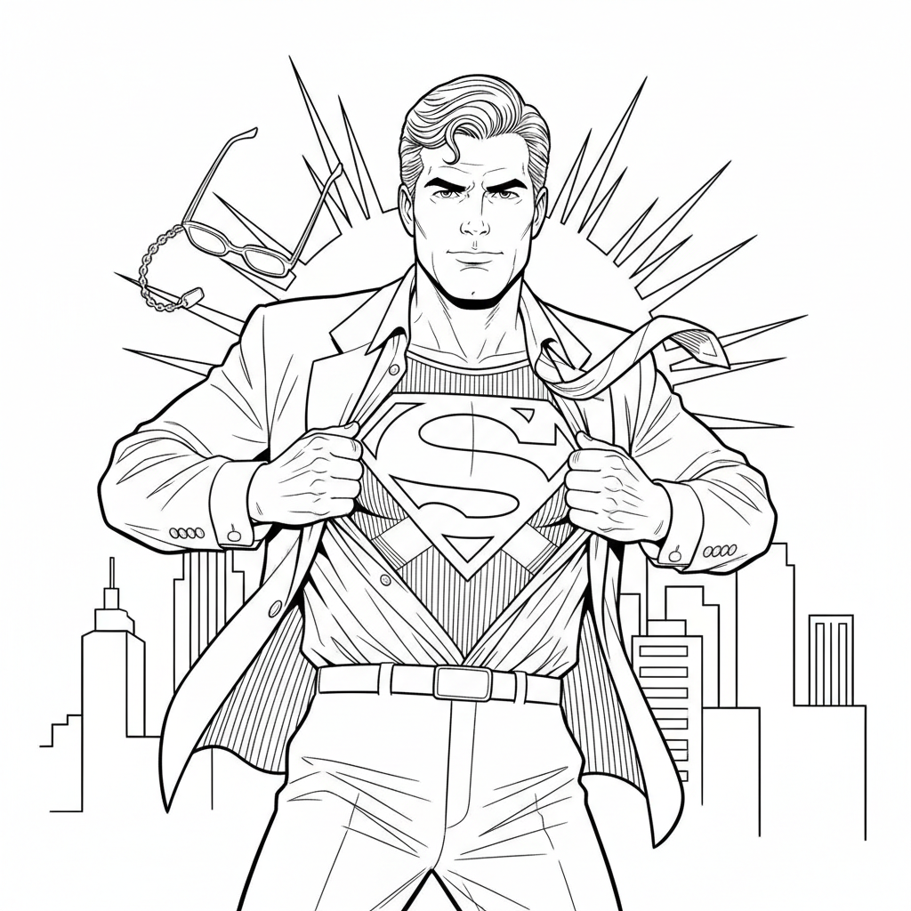 Clark Kent opening his shirt to reveal the S symbol