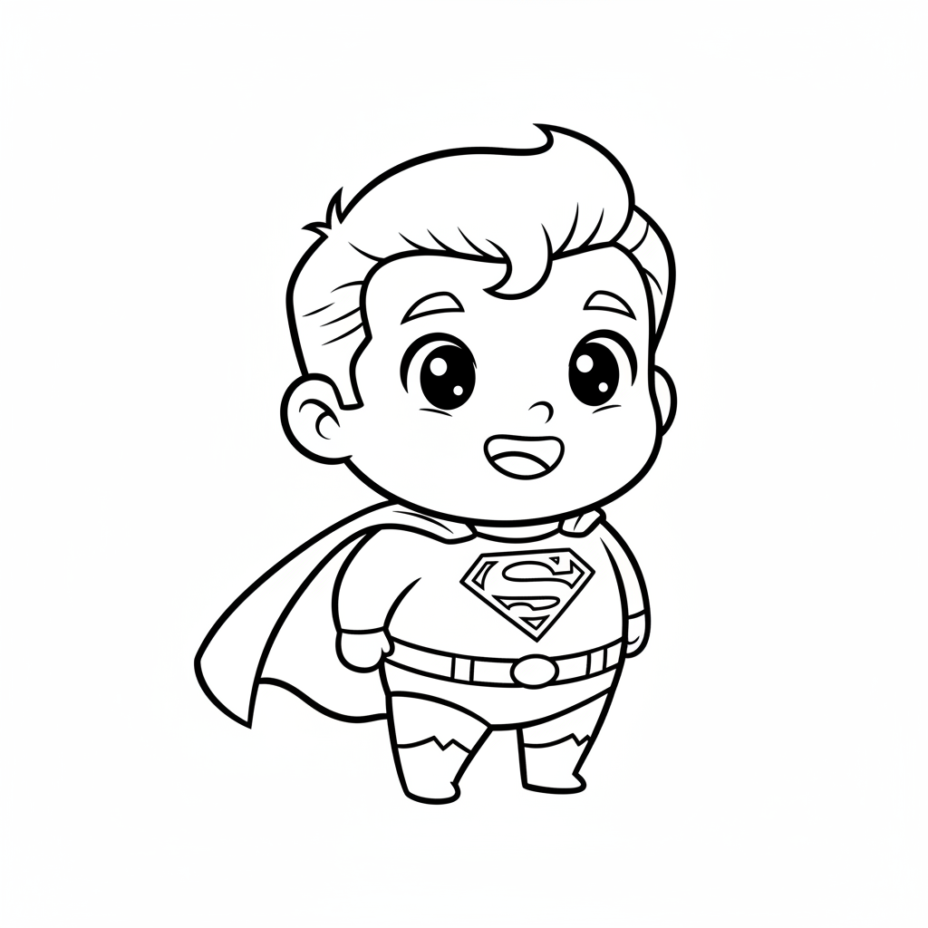 Cute chibi Superman with a big smile and tiny cape