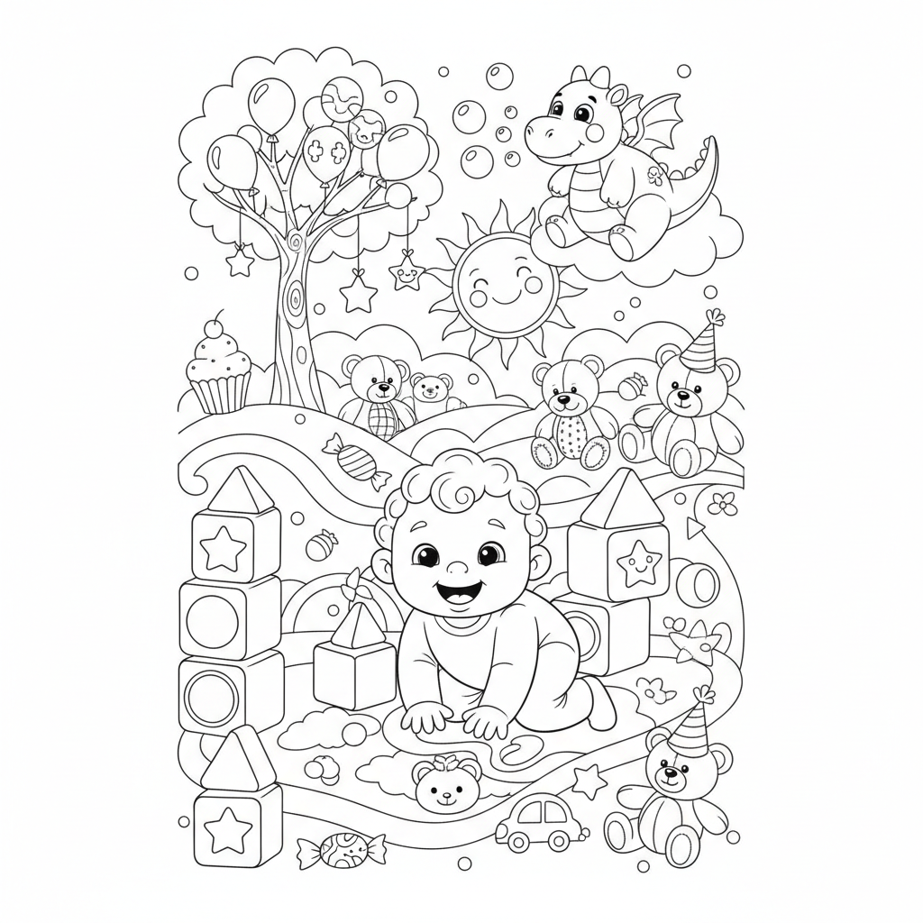 A playful toddler themed scene with fun details and decorations