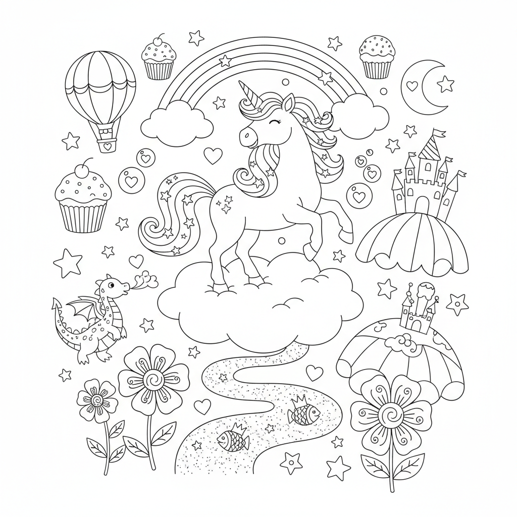 A playful unicorn themed scene with fun details and decorations