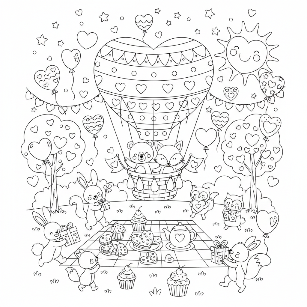 A playful valentine themed scene with fun details and decorations