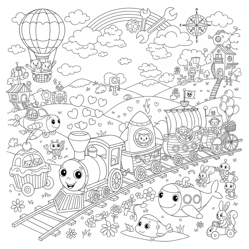 A playful vehicle themed scene with fun details and decorations